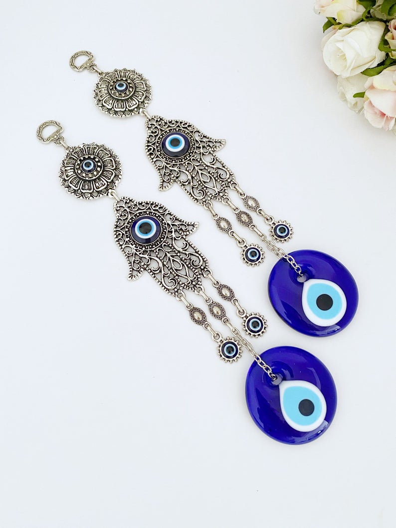 Perlin Nazar Boncuk | Lot De 100 Yeux Bleus Porte-bonheur | Épingle De Sécurité Et Cordon De Satin Inclus | Cadeau Mariage, Anniversaire, Protection