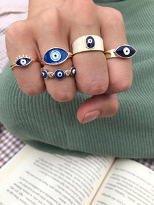 Evil Eye Ring Set, Gold Adjustable Ring, Turkish Evil Eye