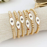 White Evil Eye Bracelet, Waterproof Bracelet, Gold Beaded Bracelet, Dorica Beads