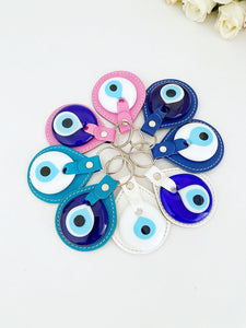 White Evil Eye Bead, Leather Evil Eye Keychain, Blue Evil Eye, Pink Blue Faux Leather