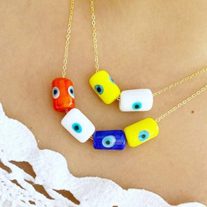 Tube Beads Necklace, Evil Eye Necklace, Summer Jewelry, Glass Murano Necklace