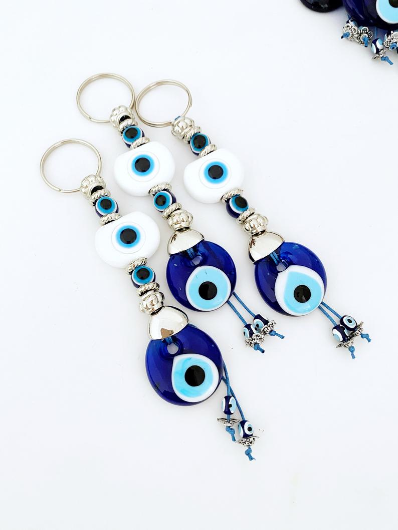 White Evil Eye Keychain, Blue Keychain, Evil Eye Bag Charm, Turkish Be ...