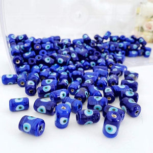 5 pcs Blue Evil Eye Tube Beads, BULK Evil Eye Murano Bead, Evil Eye Jewelry Supplies