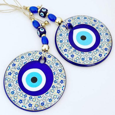 Evil Eye Bead, Evil Eye Wall Hanging, White Patterned Wall Decor, Evil Eye Protection