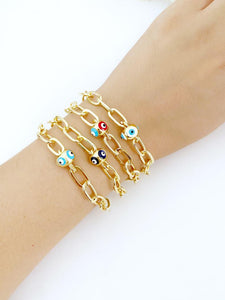 Evil Eye Bracelet Gold, Oval Chain Link Bracelet, Pandora Charm Bracelet, Chunky