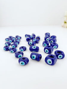 5 pcs Blue Glass Evil Eye Beads, BULK Murano Beads, Cube Tube Round Shape Beads