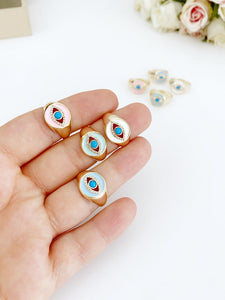 White Evil Eye Jewelry, Evil Eye Bracelet, Evil Eye Signet Ring, Cuff Bracelet, Gift for Her