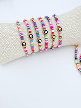 Evil Eye Bracelet, Rainbow Heishi Bracelet, Polymer Disc Bead, Beach Bracelet