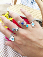 Adjustable Evil Eye Rings, Silver Rings, Zircon Charm Ring, Blue Evil Eye Bead