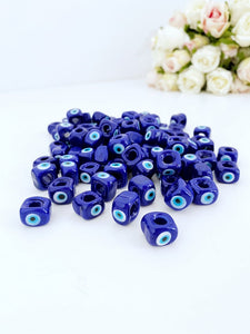 5 pcs Big Evil Eye Cube Beads, Blue Glass Evil Eye Bead, DIY Evil Eye Supply, Murano