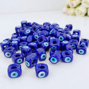 5 pcs Big Evil Eye Cube Beads, Blue Glass Evil Eye Bead, DIY Evil Eye Supply, Murano
