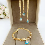 Blue Evil Eye Bracelet, Gold Chain Bracelet, Evil Eye Jewelry, Chunky Chain Bracelet