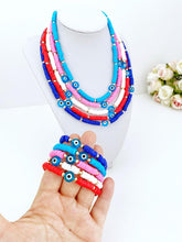 Heishi Evil Eye Bracelet Necklace, Evil Eye Jewelry Set, Boho Summer Jewelry