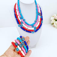 Heishi Evil Eye Bracelet Necklace, Evil Eye Jewelry Set, Boho Summer Jewelry