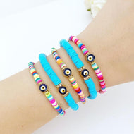 Heishi Bracelet, Evil Eye Bracelet, Beach Bracelet, 6mm Polymer Clay, Boho - Evileyefavor