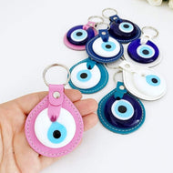 White Evil Eye Bead, Leather Evil Eye Keychain, Blue Evil Eye, Pink Blue Faux Leather - Evileyefavor