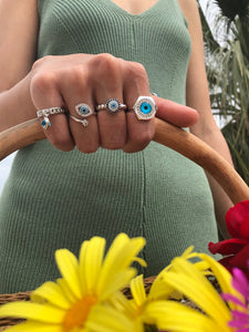 Silver Evil Eye Ring, Blue Evil Eye, Everyday Ring, Adjustable Ring, Turkish Evil Eye