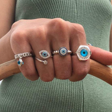 Silver Evil Eye Ring, Blue Evil Eye, Everyday Ring, Adjustable Ring, Turkish Evil Eye