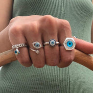 Silver Evil Eye Ring, Blue Evil Eye, Everyday Ring, Adjustable Ring, Turkish Evil Eye