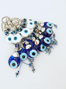 White Evil Eye Keychain, Blue Keychain, Evil Eye Bag Charm, Turkish Bead