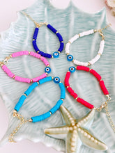 Evil Eye Bracelet, Heishi Vinyl Polymer Clay Disc Beads, Summer Bracelet, Boho