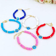 Evil Eye Bracelet, Heishi Vinyl Polymer Clay Disc Beads, Summer Bracelet, Boho