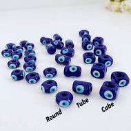 5 pcs Blue Glass Evil Eye Beads, BULK Murano Beads, Cube Tube Round Shape Beads