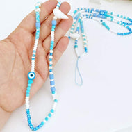 Evil Eye Phone Charm Strap, Phone Landyard, White Blue Beaded Phone Charm