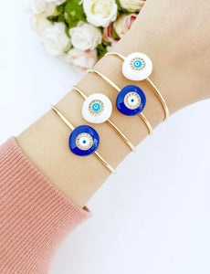 White Evil Eye Jewelry, Evil Eye Bracelet, Evil Eye Signet Ring, Cuff Bracelet, Gift for Her