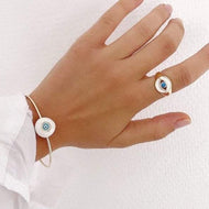 White Evil Eye Jewelry, Evil Eye Bracelet, Evil Eye Signet Ring, Cuff Bracelet, Gift for Her