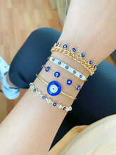 Blue Evil Eye Bracelet, Water Resistant Bracelet, Gold Evil Eye Chain Bracelet, Bangle