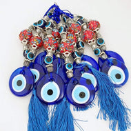 Evil eye wall hanging, red ceramic ball wall decor, blue evil eye