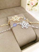 Elegant Evil Eye Chain Bracelet, Snowflake Charm Bracelet, Blue Evil Eye
