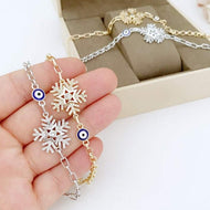Elegant Evil Eye Chain Bracelet, Snowflake Charm Bracelet, Blue Evil Eye