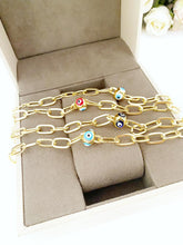 Gold Oval Link Chain Bracelet, Evil Eye Pandora Charm Bracelet, Protection Jewelry