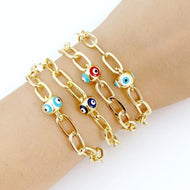 Gold Oval Link Chain Bracelet, Evil Eye Pandora Charm Bracelet, Protection Jewelry