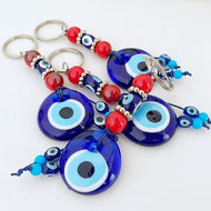 Blue Glass Evil Eye Keychain, Red Beads Keychain, Karma Protection