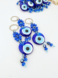 Evil Eye Keychain, Glass Evil Eye Bead, Blue Beaded Keychain, Evil Eye Bag Chain