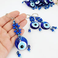 Evil Eye Keychain, Glass Evil Eye Bead, Blue Beaded Keychain, Evil Eye Bag Chain