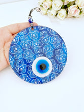Hamsa Evil Eye Wall Hanging, Glass Evil Eye, Blue Hamsa Decor, Handmade