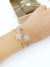 Elegant Evil Eye Chain Bracelet, Snowflake Charm Bracelet, Blue Evil Eye