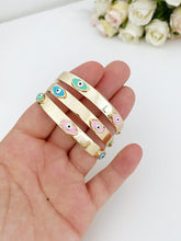 Evil Eye Cuff Bracelet, Gold Bracelet, Evil Eye Jewelry, Pink Blue Green Eye Bracelet