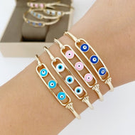 Evil Eye Bracelet, Hook Bracelet, Gold Cuff Bracelet, Evil Eye Jewelry