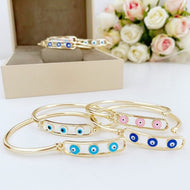 Evil Eye Bracelet, Gold Bangle Bracelet, Water Resistant Jewelry, Evil Eye Beads