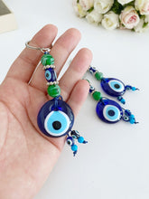 Evil Eye Keychain, Green Beads Keychain, Blue Glass Evil Eye Bead, Keyring