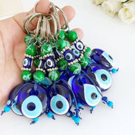 Evil Eye Keychain, Green Beads Keychain, Blue Glass Evil Eye Bead, Keyring