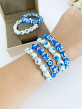 Evil eye protection bracelet, white blue bead bracelet, blue evil eye beads