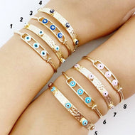 Gold Evil Eye Bracelet, Cuff Bracelet, Evil Eye Jewelry, Blue White Pink Evil Eye