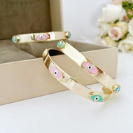 Evil Eye Cuff Bracelet, Gold Bracelet, Evil Eye Jewelry, Pink Blue Green Eye Bracelet