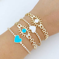 Evil Eye Bracelet Gold, Heart Bracelet for Women, Love Bracelet, Evil Eye Jewelry